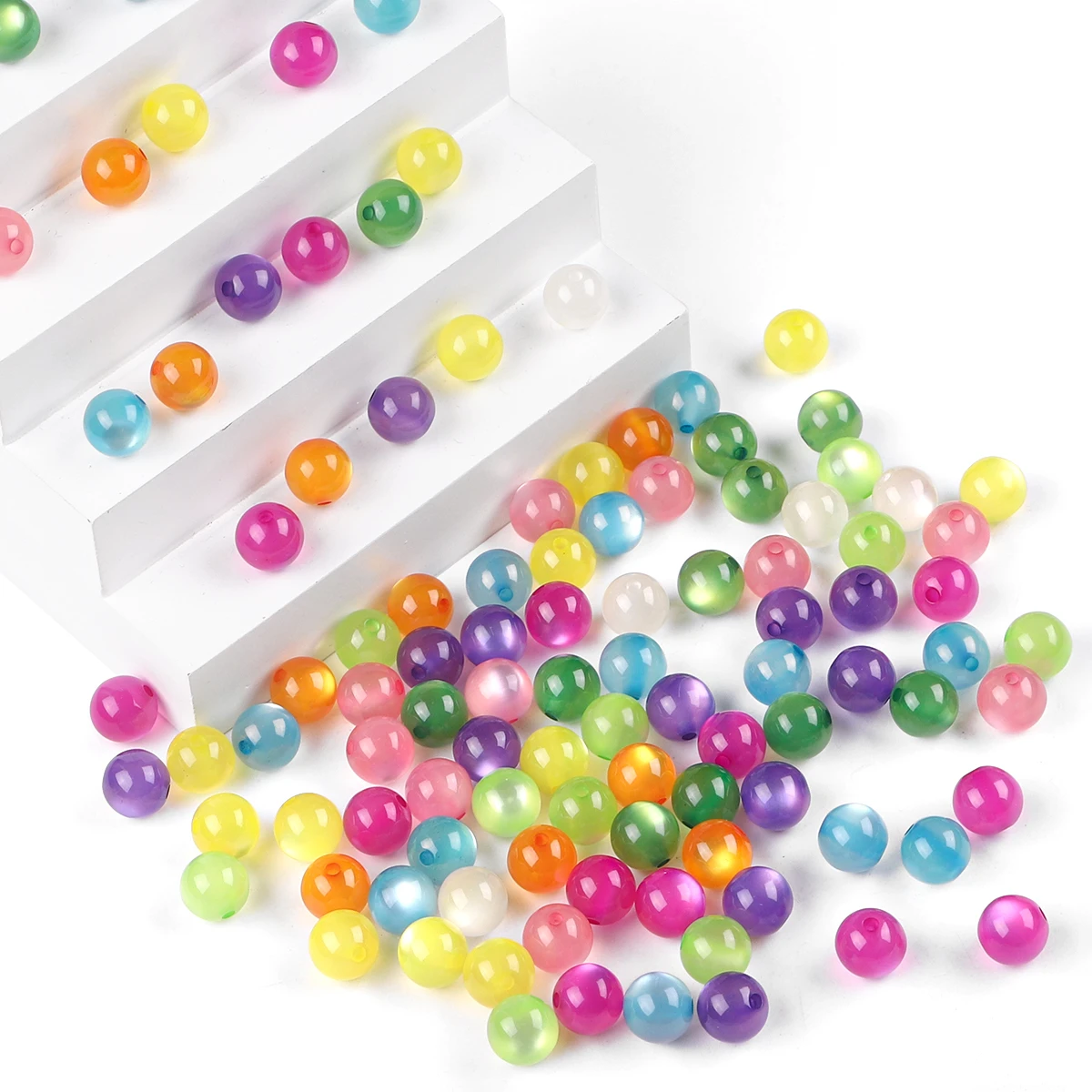 50 Stück Harzimitat-Katzenaugen-Rundperlen, farbige lose Perlen mit geradem Loch, handgefertigte DIY-Perlenohrringe, Accessoires, Klammer – Detail 9