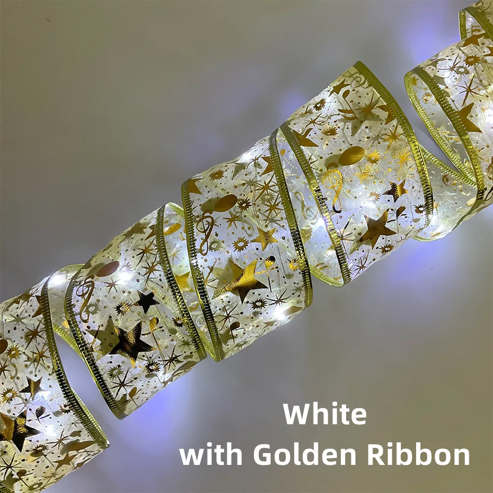 Description Picture 6 of item10M Christmas Trees Ribbon Lights Gold Fairy String Lights Double Layer Copper Wire Ribbon Bows for Party Weddings NewYear