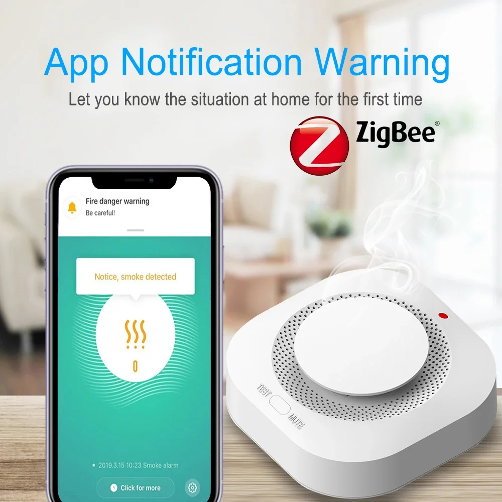 Tuya Smart Zigbee Smoke Detector wireless Smoke leak Detectors Prevention Sensor Install in Non smoking area or kitchen smoke alarm