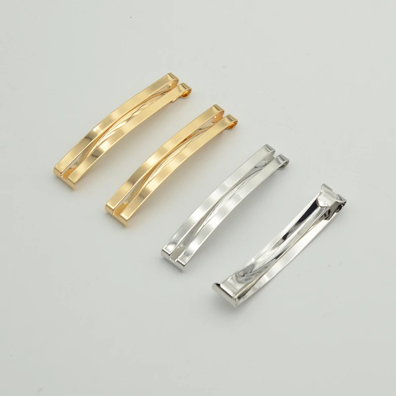 20PCS Silver 6cm 2.35" Flat Double Bars Metal Hair Barrettes Snap Hair