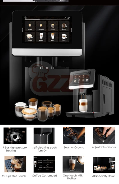 GZZT One-Button Full Automatic Coffee Machine 19Bar ULKA Pump Double Boiler  One-touch Custom Fancy Coffee Maker 110-220V/50-60Hz