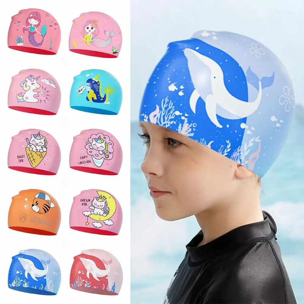 Silicone Swim Cap Protect Ears Long Hair Waterproof Shower Caps Ultra thin Kid Bathing Caps