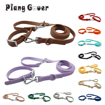 PVC Dog Collar Leashes Set Waterproof Soft Adjustable Pet Collar Cat Leash Outdoor Walk Rope Supplies 1