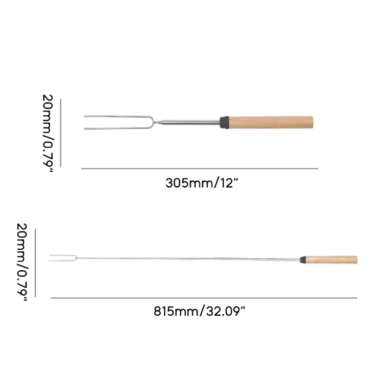 4pcs Telescoping Marshmallows Roasting Stick Extendable Stainless Steel Forks Wooden Handle BBQ Fork Camping Accessories A0KF