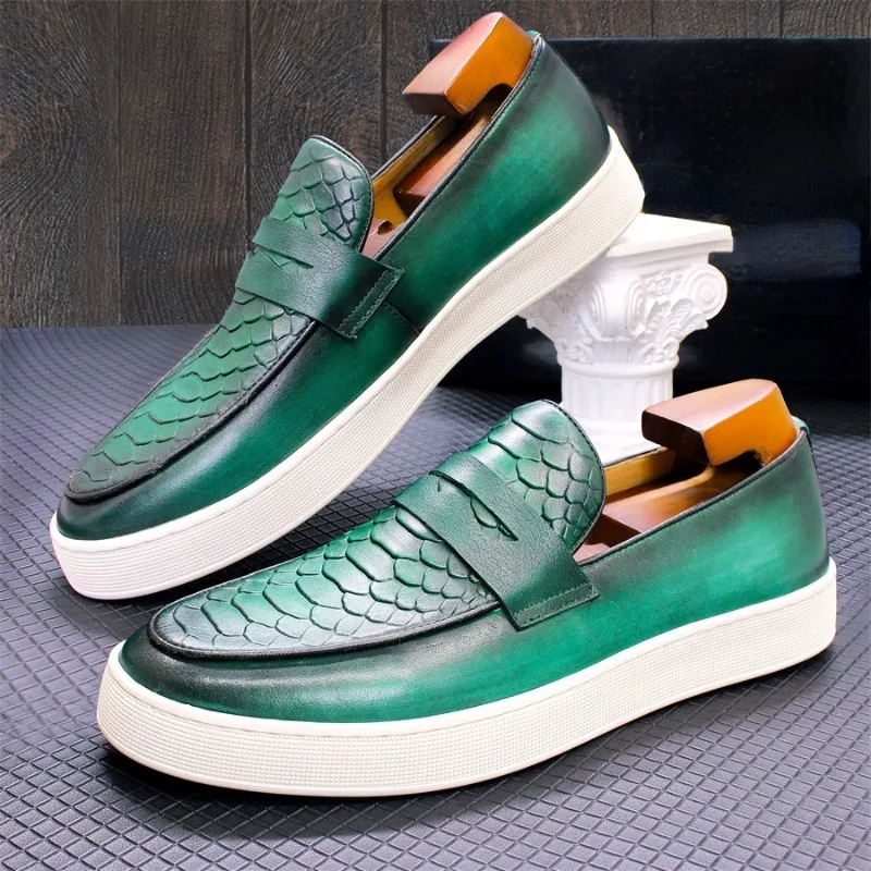 

Luxury Casual Men Shoes Large Size 38-50 Green Black Slip-on Loafers Genuine Leather Sneakers Flats Designer Shoes 2C