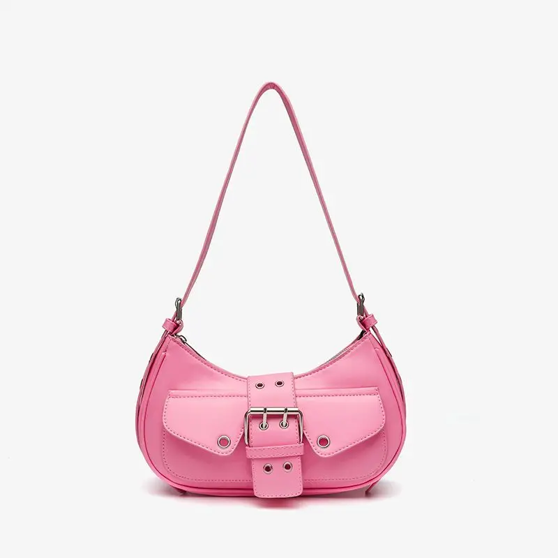 Retro Punk Multi Pocket Handbag Women Leather Buckle Texture Marleid Shoulder Bag Ladies Y2k Faux Waxed Zipper Underarm Bag 2025