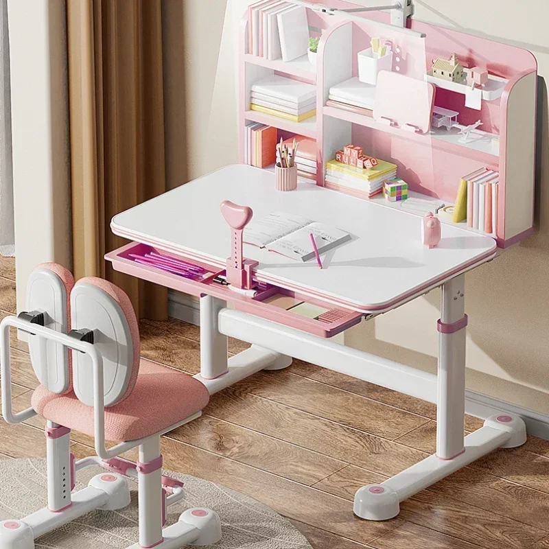 Kids Desk and Chair Set Height Adjustable, 31.5"W Ergonomic Kids School Writing Study Table Tilt Desktop Drawers Workstation