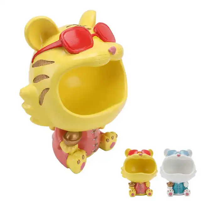 Key Sundries Konténer Candy Bowl Aranyos Tigrisszobor Gyanta Irodához