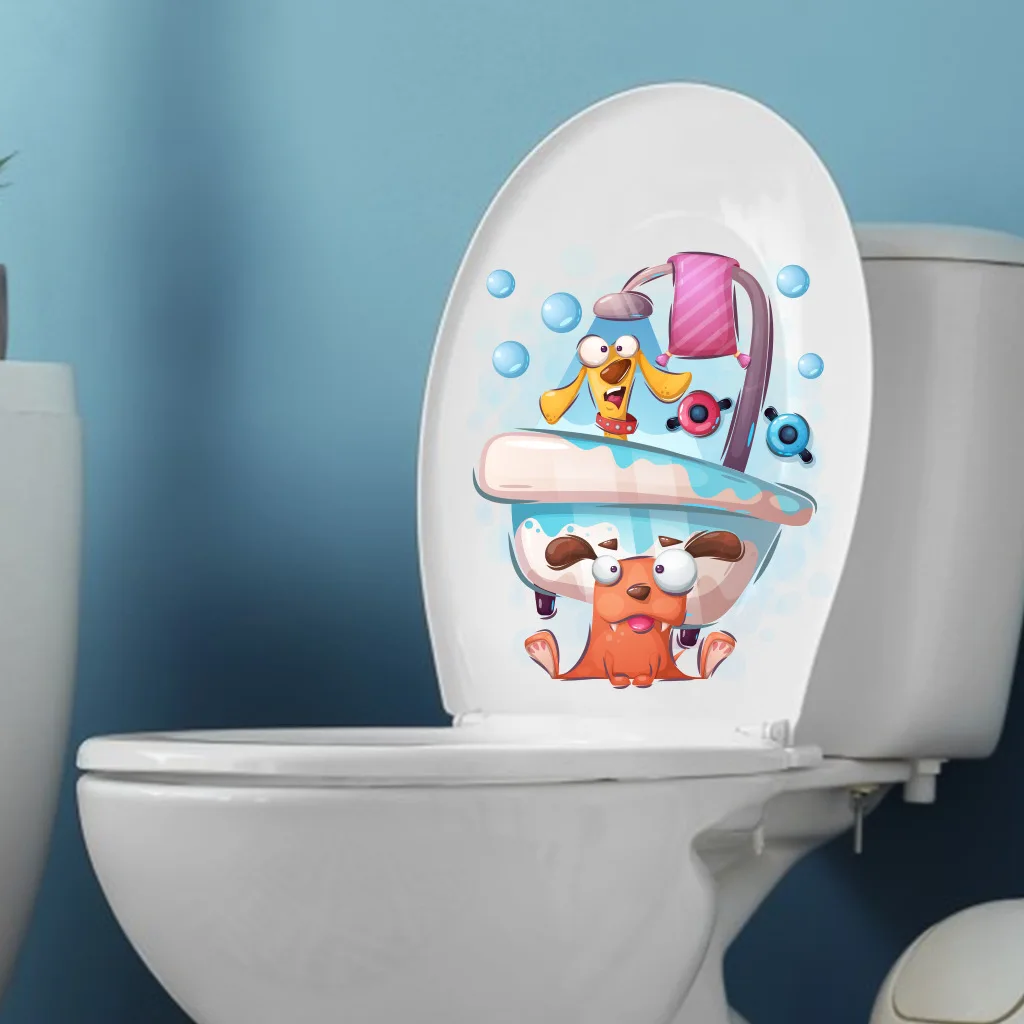 Cartoon Cute Personality Toilet Stickers Child Urination Toilet Lid WC Door Sticker Removable Decor Paper Household S9