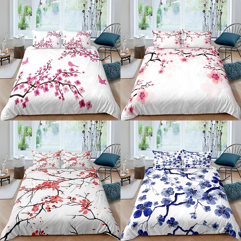 

Bedding Set Luxury 3D Plum Blossom Print 2/3Pcs Aldult Comfortable Duvet Cover Pillowcase Home Textile Single/Queen/King Size