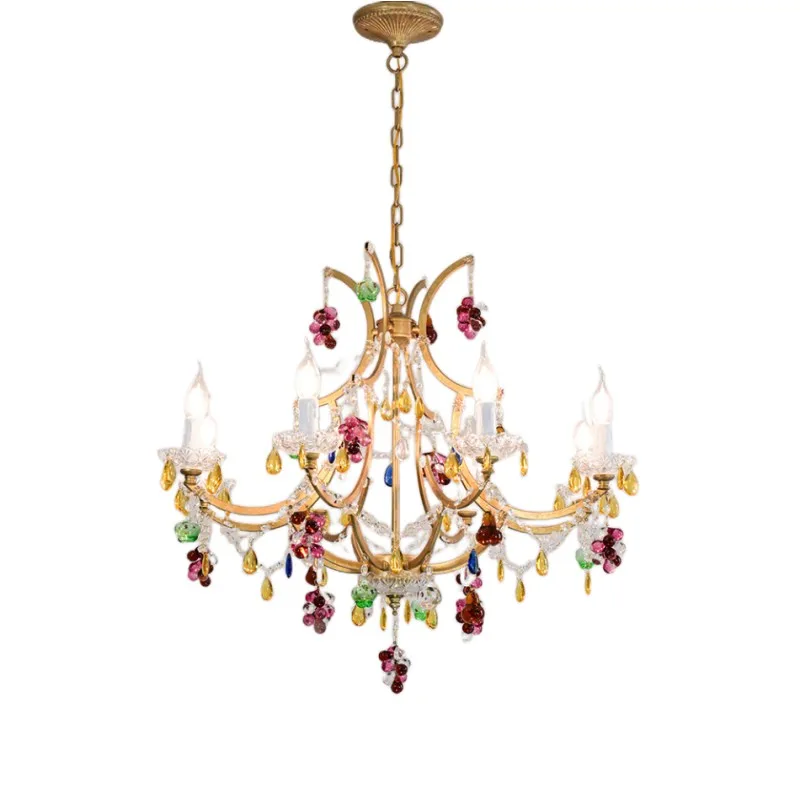 

Multicolor French Restaurant Crystal Chandelier LED lustre Lamp Kitchen colorful glass chandeliers Retro Home Tiffany lighting