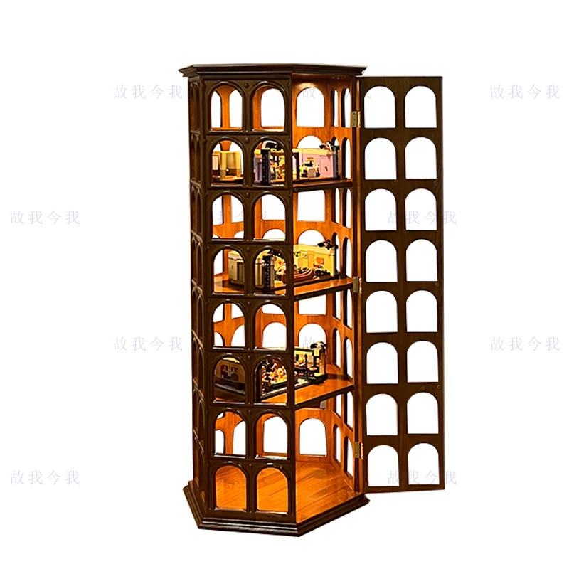 Flavi figure display cabinet, solid wood arch, hollow shape, four-layer multi-functional display case, cabinet 8