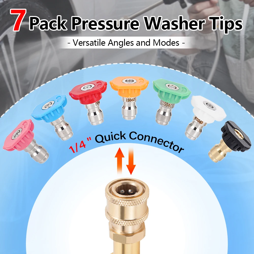 5/7개 고압 세척기 노즐 팁 세트 1/4인치 퀵 커넥트 7가지 분사 각도, Karcher, Lavor, Nilfisk 건용 홀더 포함