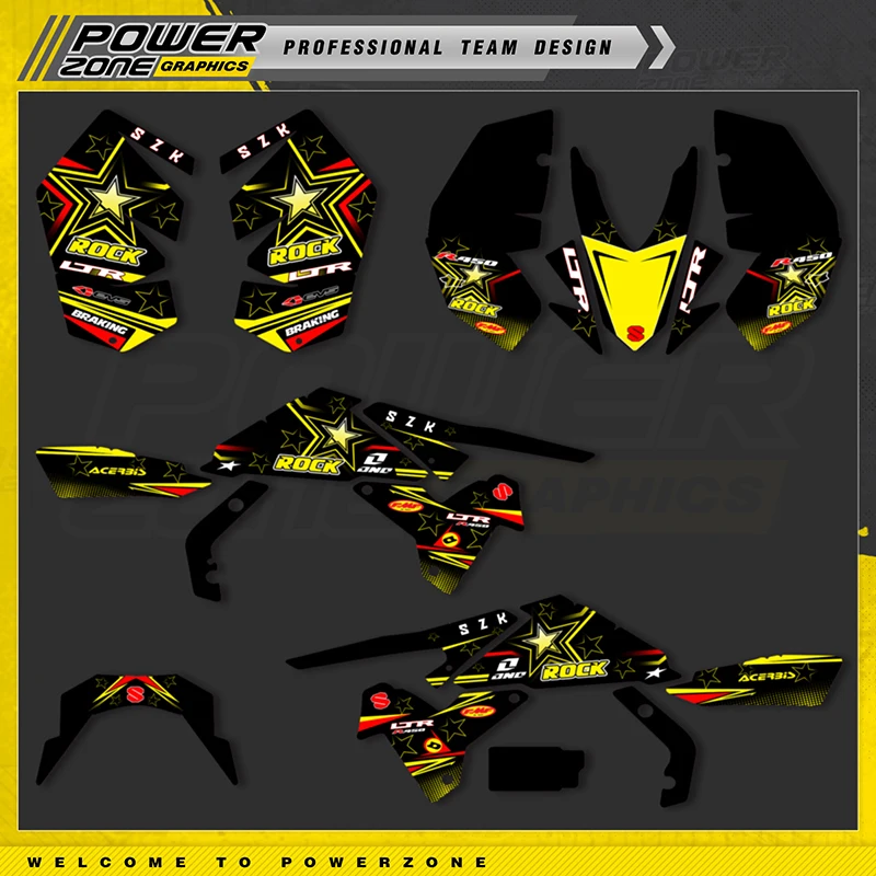 

PowerZone пользовательская команда графики фоны наклейки Стикеры s комплект для SUZUKI LTR 450 450R мотоцикла стикеры наклейки