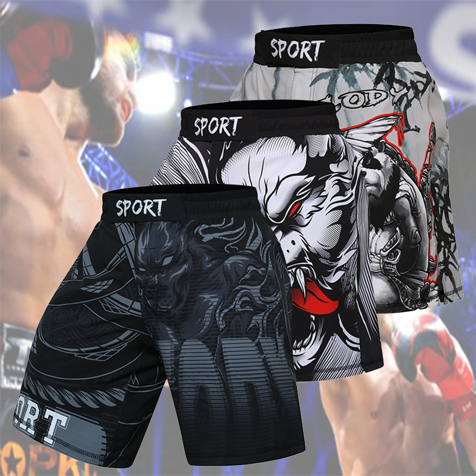 Pantalones cortos de entrenamiento para hombre, ropa de boxeo con estampado  de animales, cintura elástica, MMA, Muay Thai, Jiu Jitsu, gimnasio