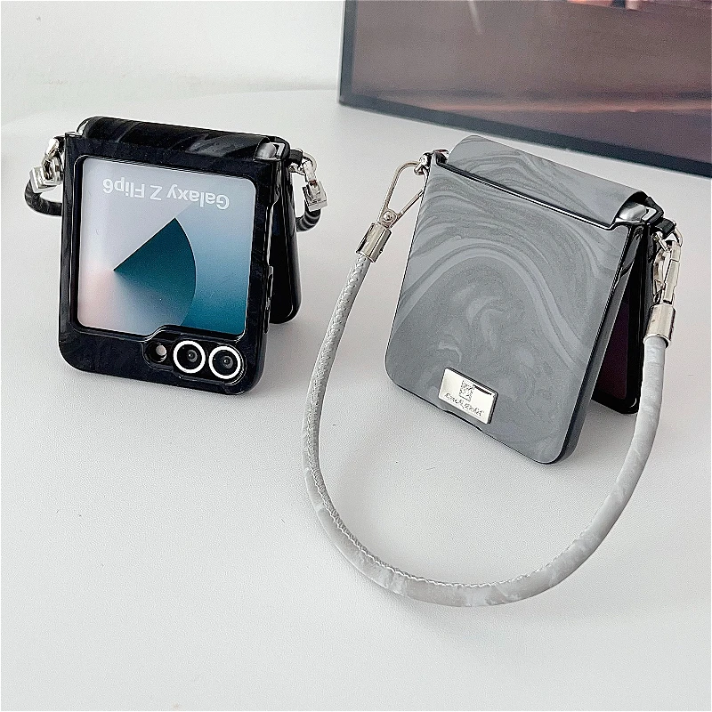 Luxury Water Ripple Leather Case with Nameplate and Lanyard - Fashion Back Cover