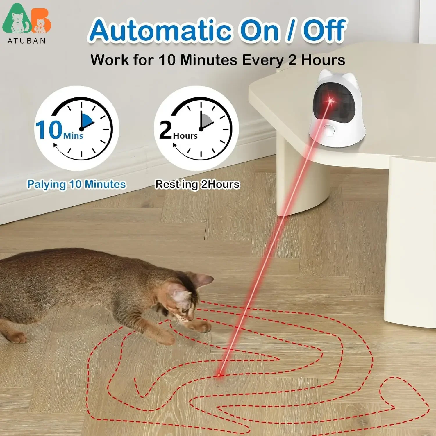 ATUBAN Laser Cat Toys with Real Random Trajectory Automatic Cat Laser Toy Rechargeable Interactive Toys for Indoor Cats pet toys cat toy