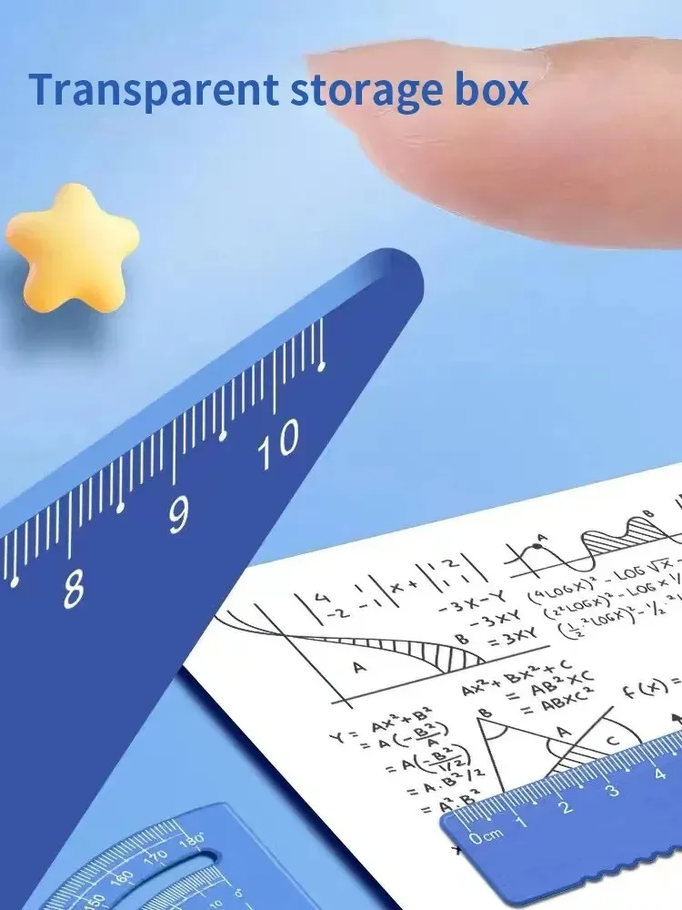 4pcs Metal Drawing Set Transparent Box Student&lsquo;s Measuring Ruler Multi-function Kit Korean Stationery Kawaii School Supplies