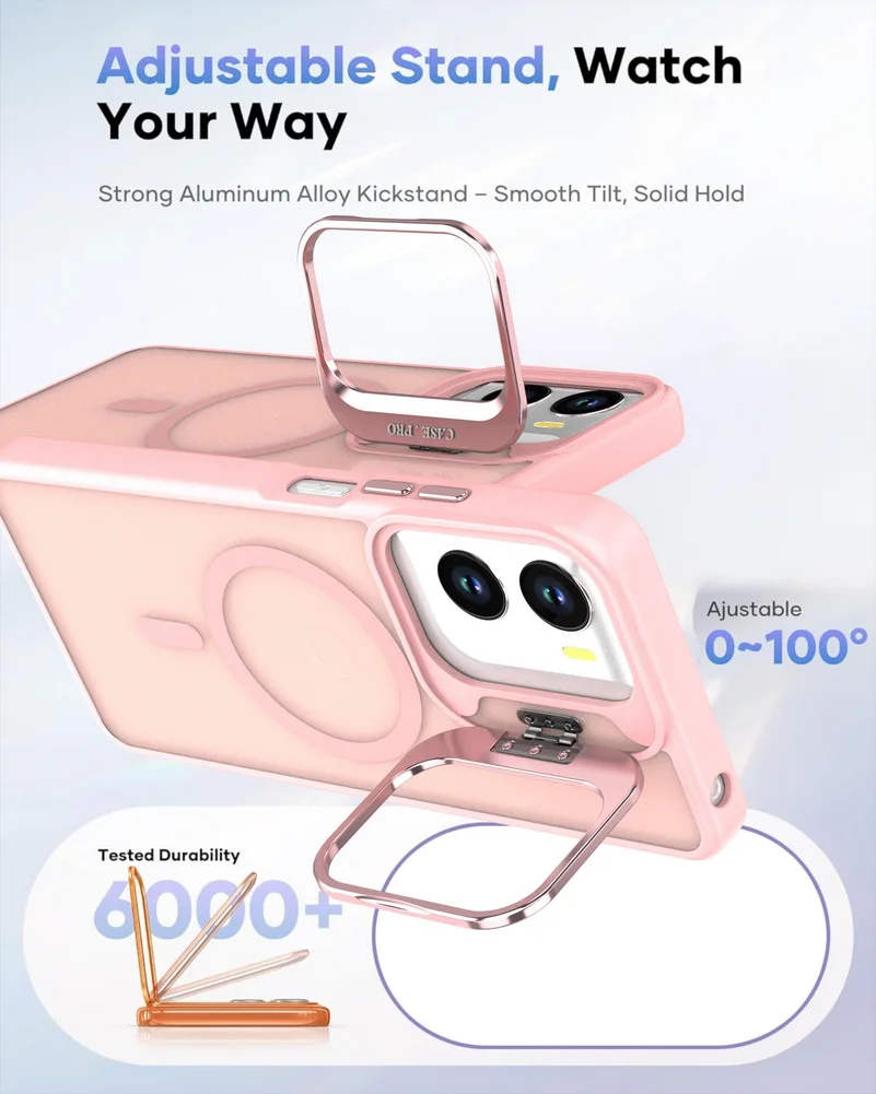 Matte Semi-Transparent Lens Bracket Case with Magnetic Ring and Wireless Charging Feature