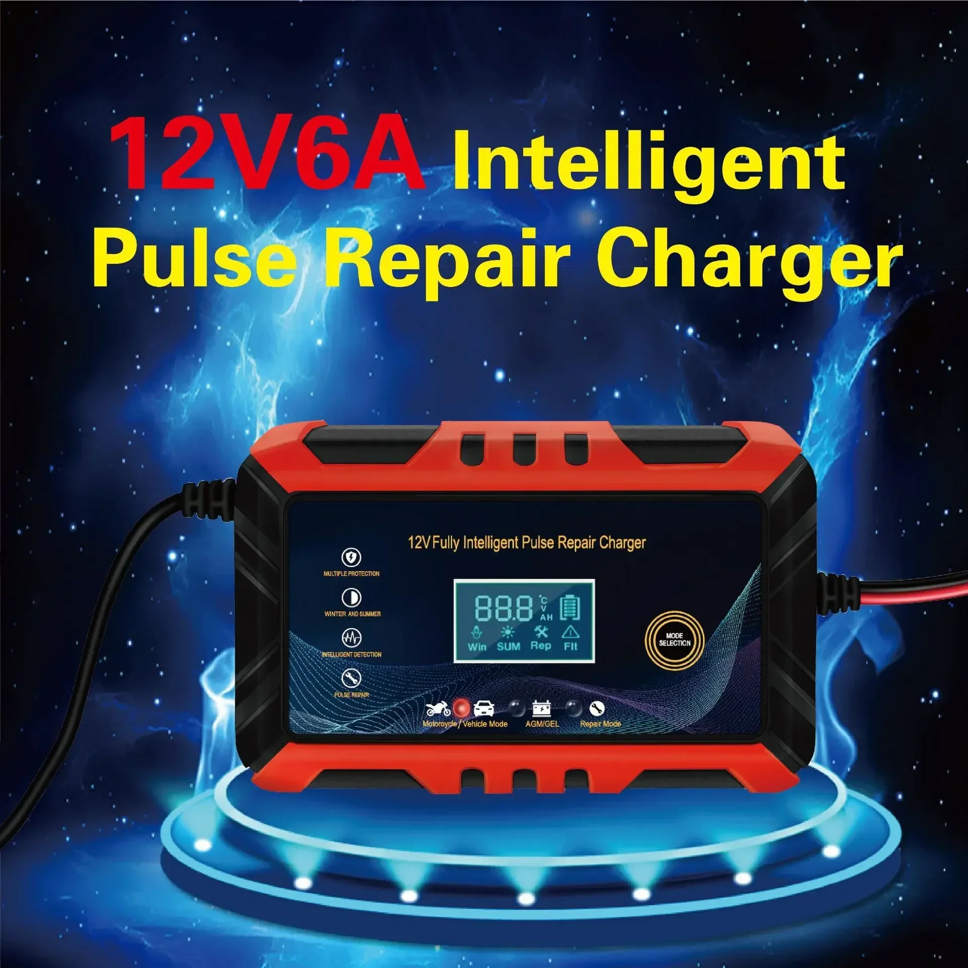 12V Intelligent Car Battery Charger-Pulse Repair, LCD Display, Suitable for Cars & Motorcycles&ship&Water Motorcycle