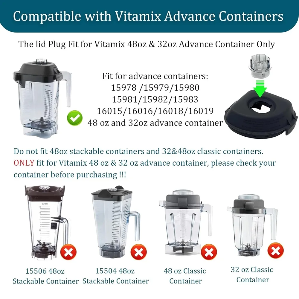 For Vitamix Lid Plug Advance Container 48 Oz & 32 Oz,Fit Models the Quiet One VM0145 BarBoss Drink Machine Advance Blender