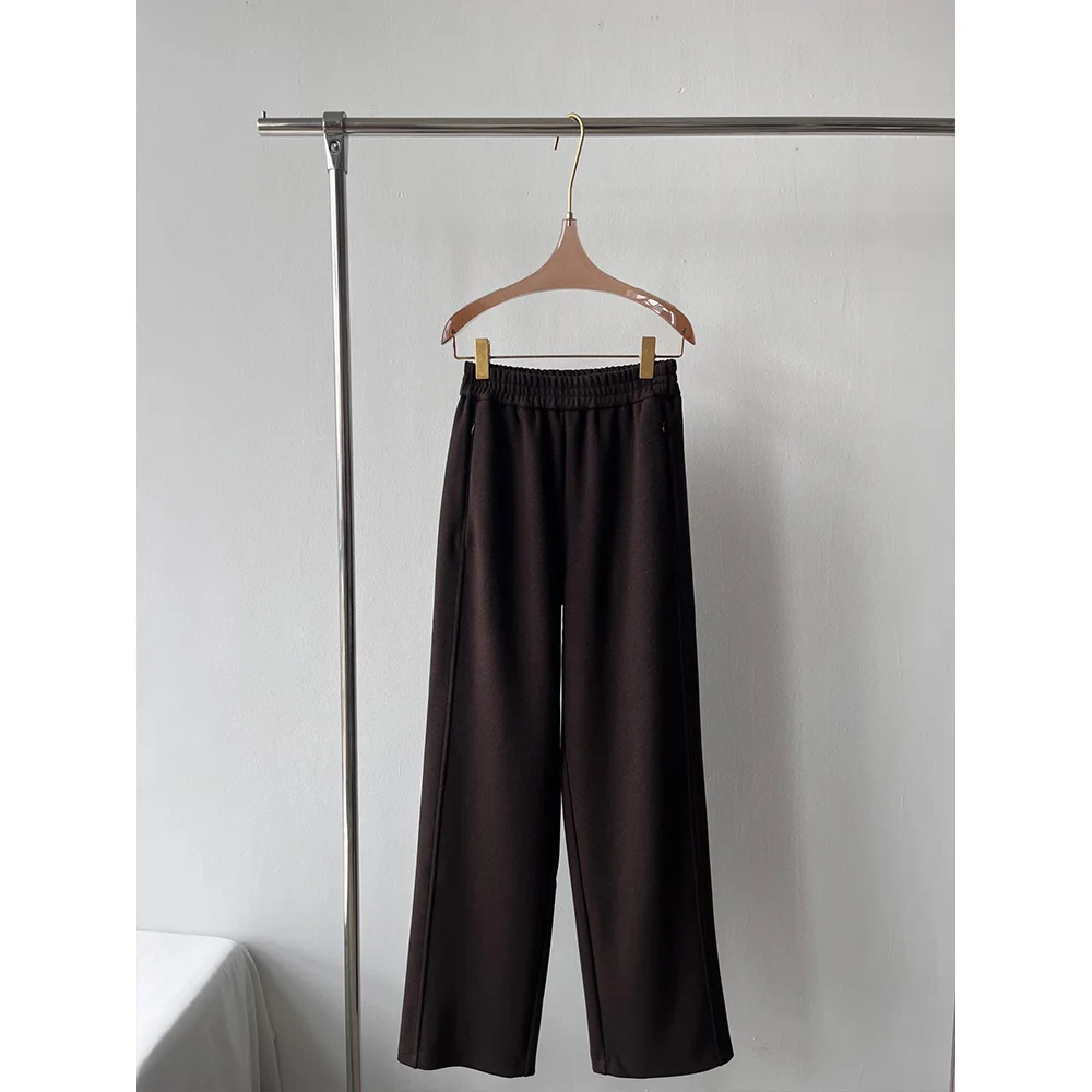 

High quality! Vintage chic casual versatile Melard colour wool straight casual haul trousers for women