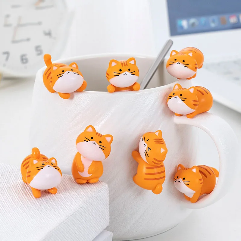 8-Piece Cute Orange Cat Miniature Decoration Set for Bonsai and Fairy Gardens