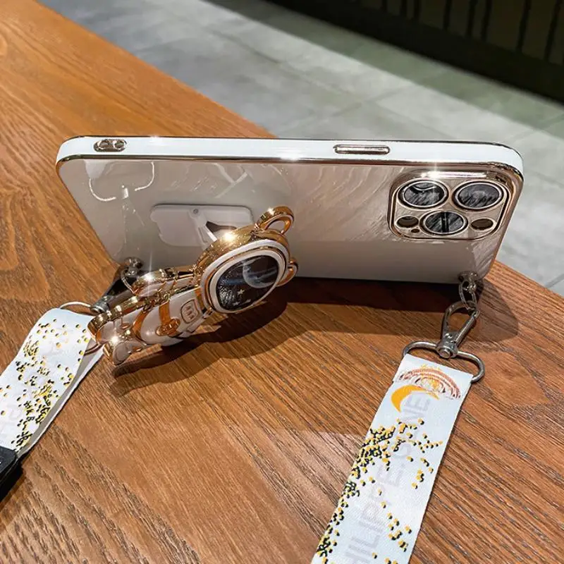 Crossbody Lanyard Quicksand Space Bear Plating Phone Case Cover