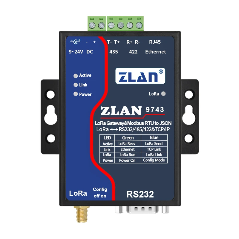 

Беспроводной модуль lora Серийный RS232 RS485 RS422 к Ethernet to loRa Modbus шлюз MQTT JSON конвертер ZLAN9743