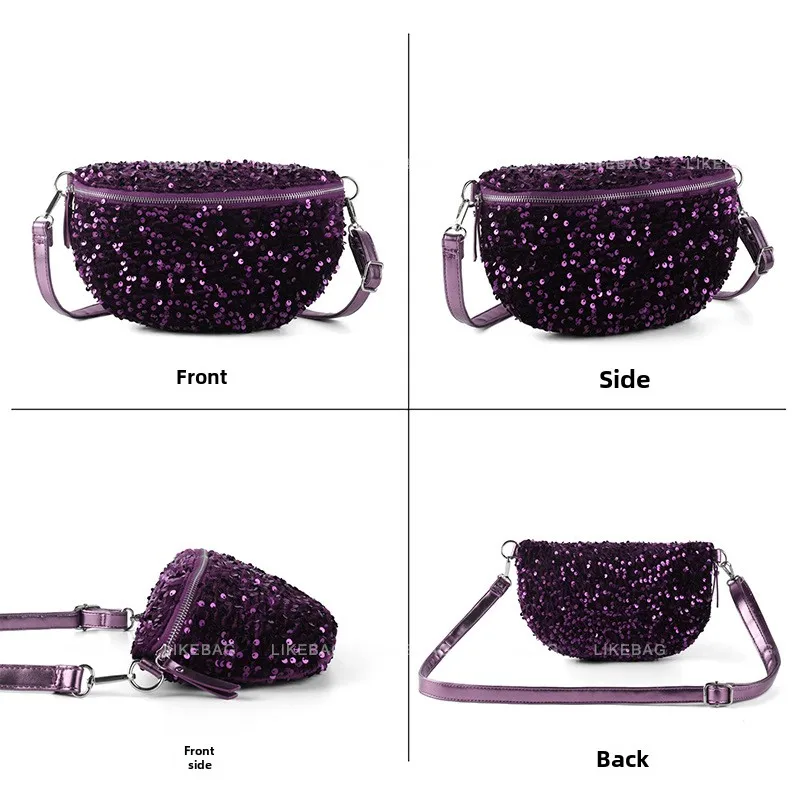 Borsa a tracolla, marsupio, stile serale alla moda, borsa con paillettes, versatile, borsa a tracolla di grande capacità per le donne_voghion.com