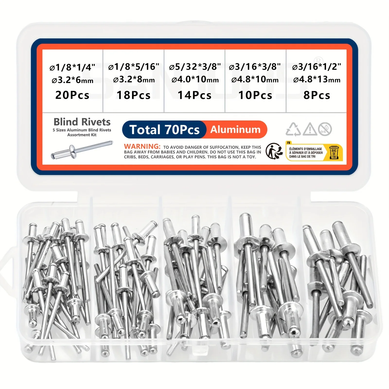 Description Picture 4 of itemPop Rivets Assortment Kit Aluminum Blind Rivets 5 Sizes 70pcs Assorted Blind Rivets for Metal Furniture Automotive Rivets Set