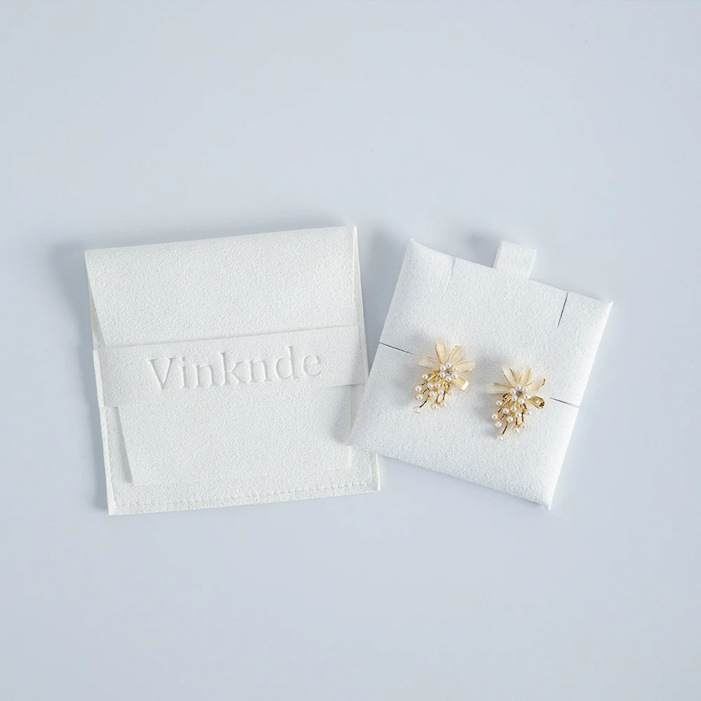 50er-Set Schmuckbeutel aus Mikrofaser mit Einlage, Karte, individuellem Logo, Wildleder-Umschlagklappe, Geschenktaschen für Halsketten, Ohrringe, Armbänder – Detail 16
