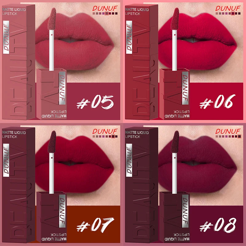 DUNUF 8-color matte velvet smooth easy-to-apply square tube lip gloss...