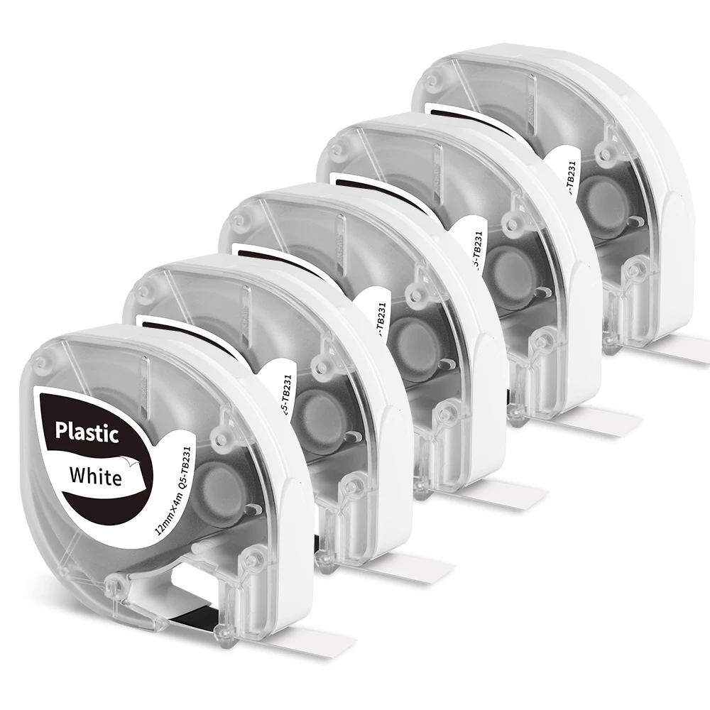 Phomemo 5pk p12 12mmx4m Plastic Label Tape Compatible with P12 pro Label Maker & Dymo LetraTag for 91331 LT-100H LT-100T