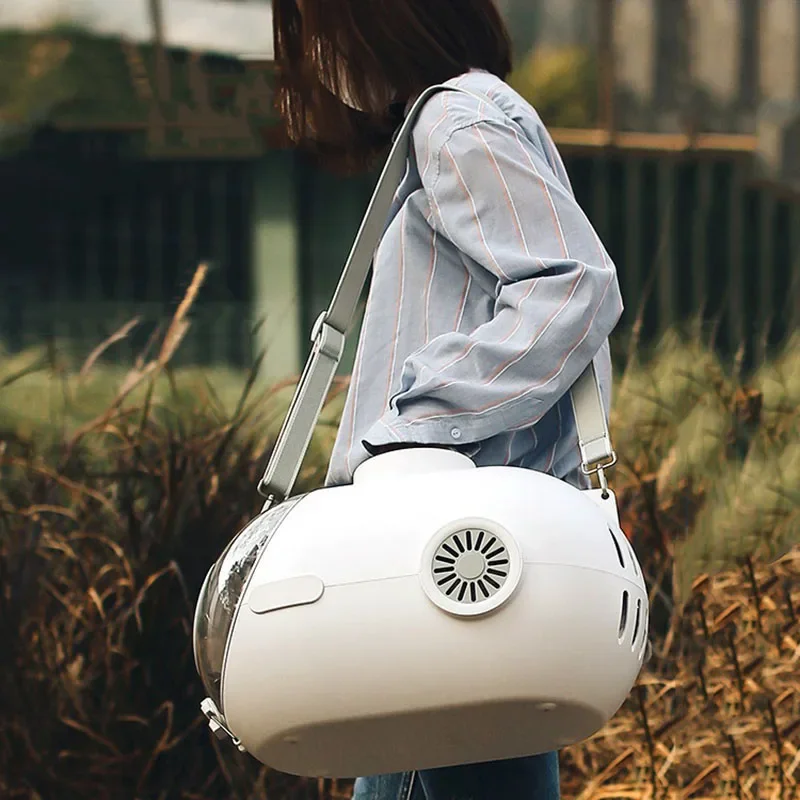 Cat Backpack with Fan Space Capsule Breathable Handbag Oblique Cross Large Capacity Carrying Pet Carrier Cat Cage Cats Supplies