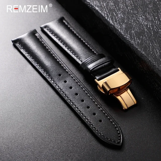 Bracelet de montre en cuir 18mm 20mm 22mm, bracelet de remplacement décontracté pour hommes et femmes avec fermoir papillon automatique 1