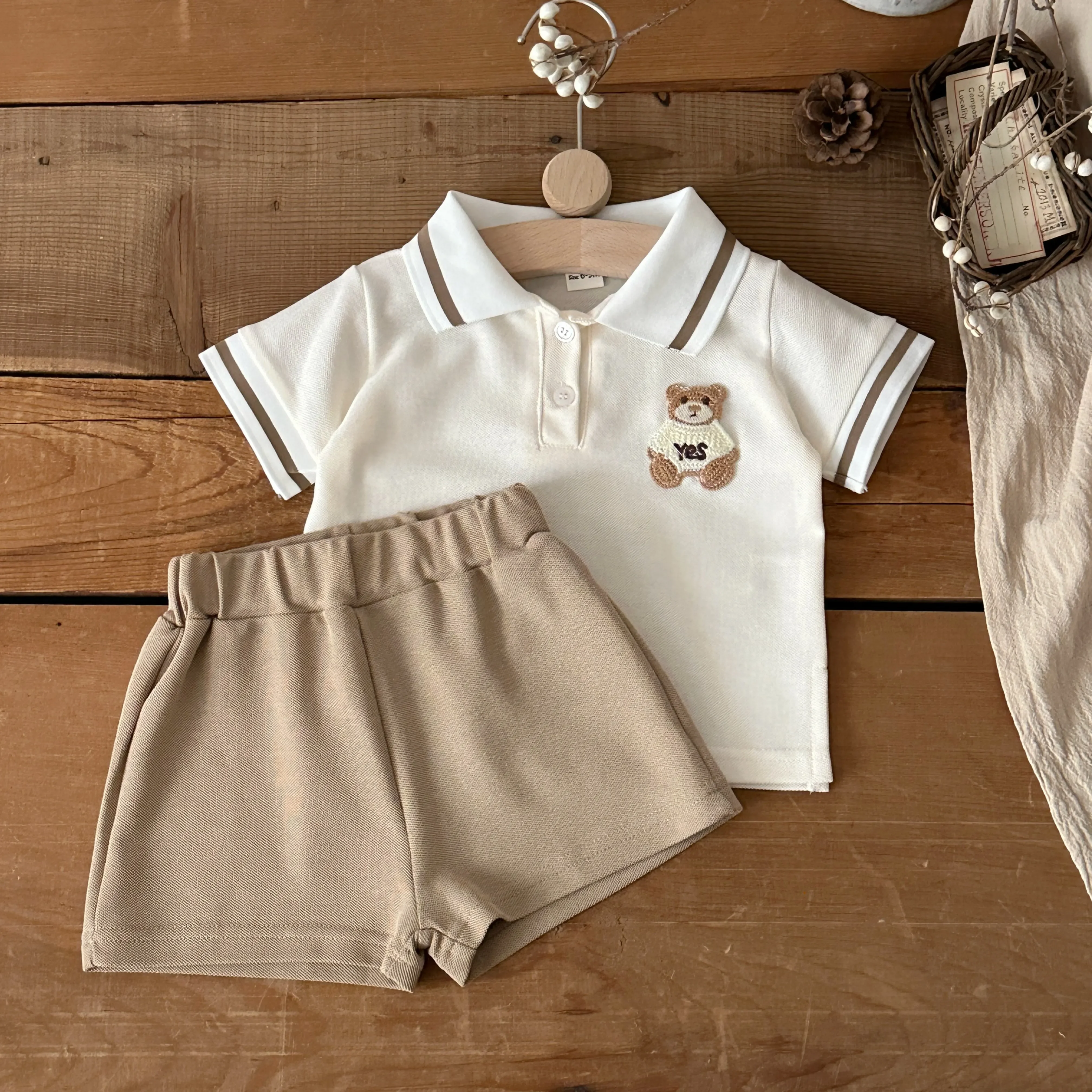 2Pcs Baby Boys Summer Cute Cartoon Bear Embroidery Short Sleeve+Short Pants Baby Casual Daily Clothes Suitable for 0-3Y 5
