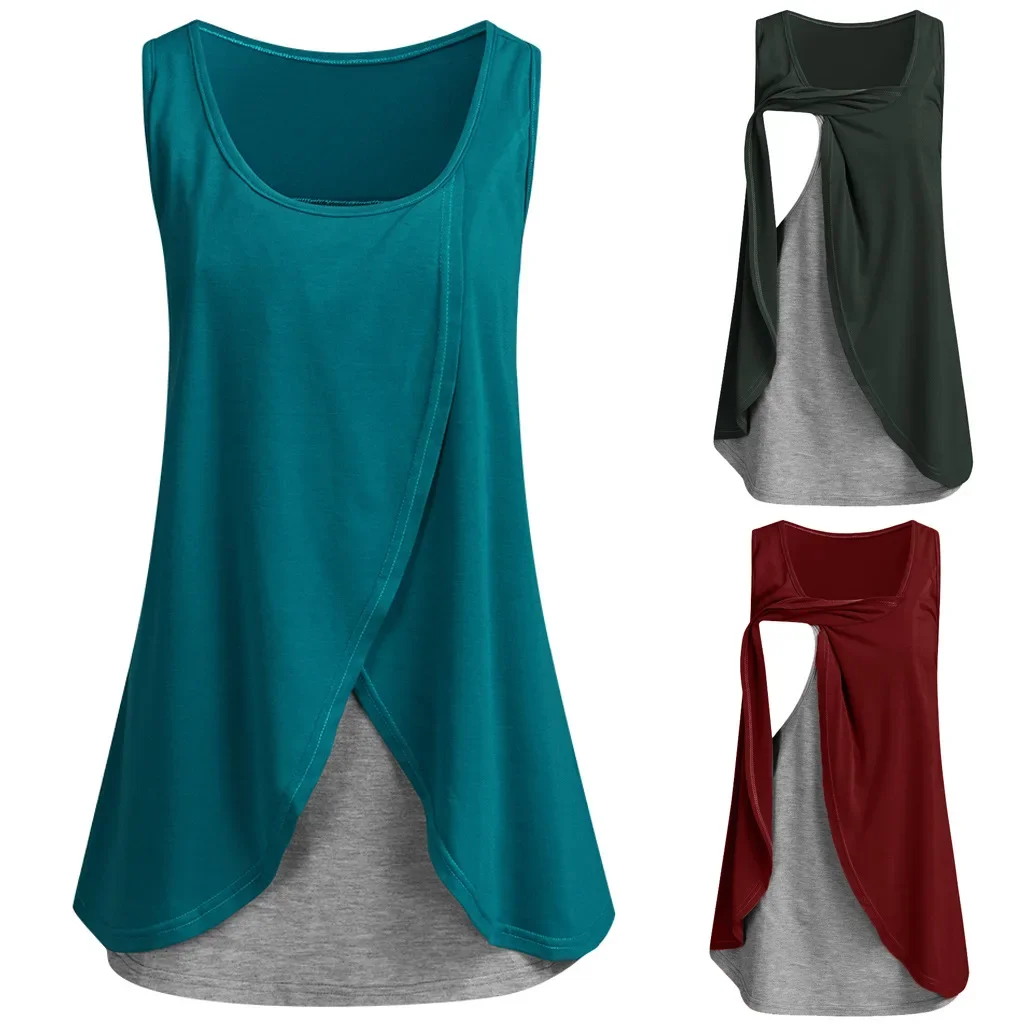 Pregnant Women&rsquo;s Breastfeeding Vest Summer Sleeveless Splicing Feeding Top Casual Maternity Women Nursing Tops maternity breastfeeding blouse