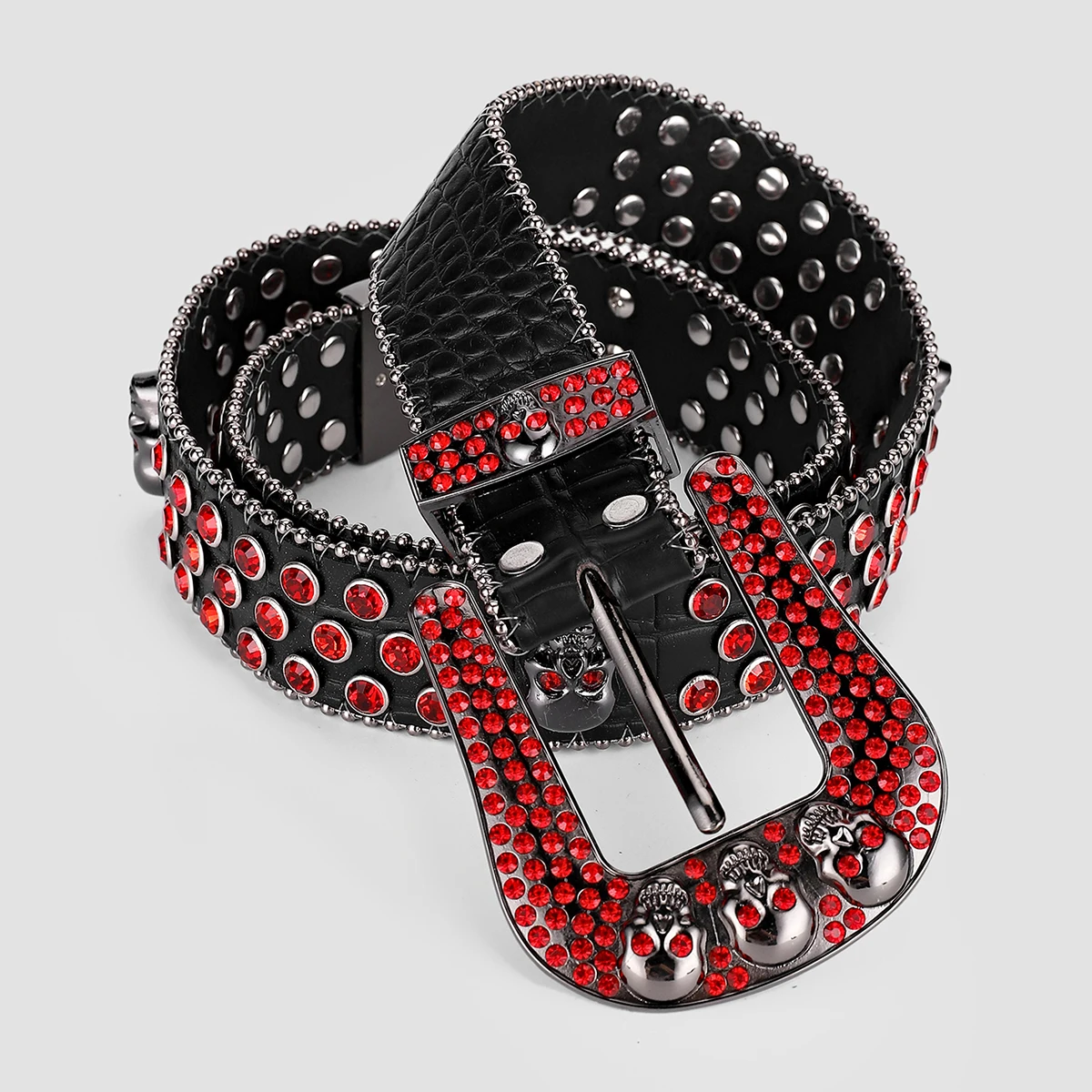 Rhinestones Glitter Black Leather Belts Skull Buckle With Black