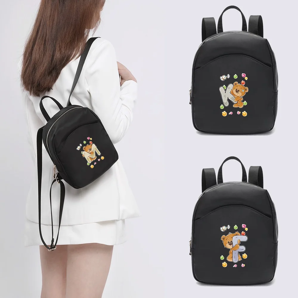 Women Backpacks for Girls Casual Small Daypack Black Fashion Bear Letter Printing Rucksack School Bags for Girl's Backpack