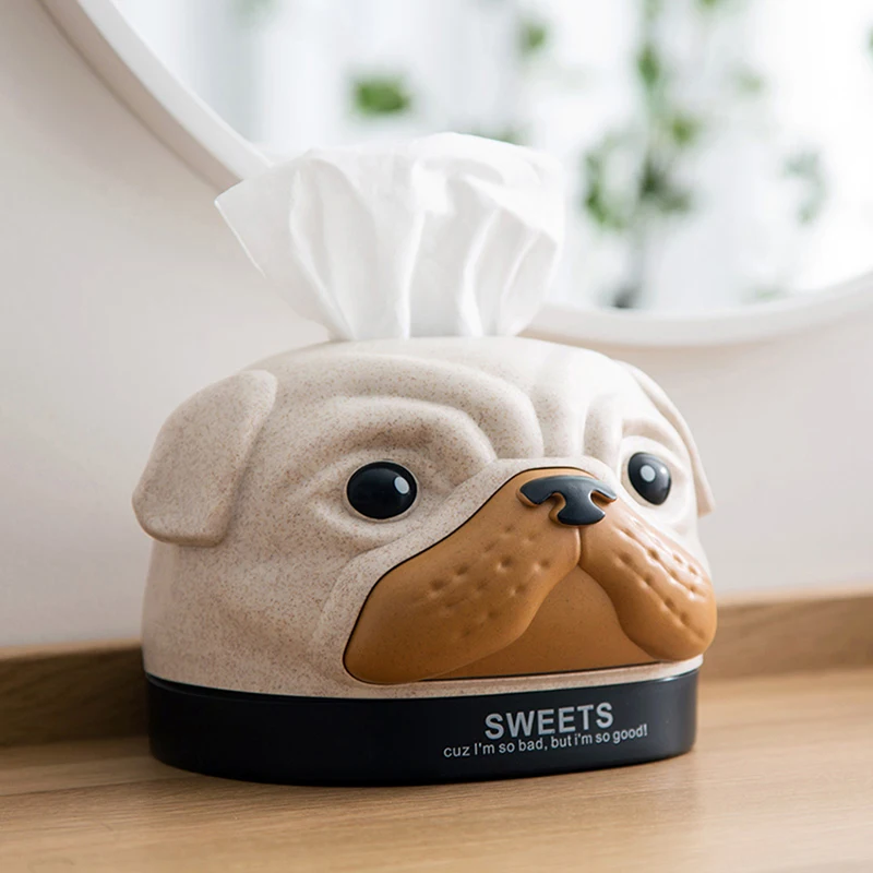 

Funny Dog Head Tissue Box Holder Paper Towel Tissue Case Cartoon Cute Household Table Car Decor Napkin Container Supplies