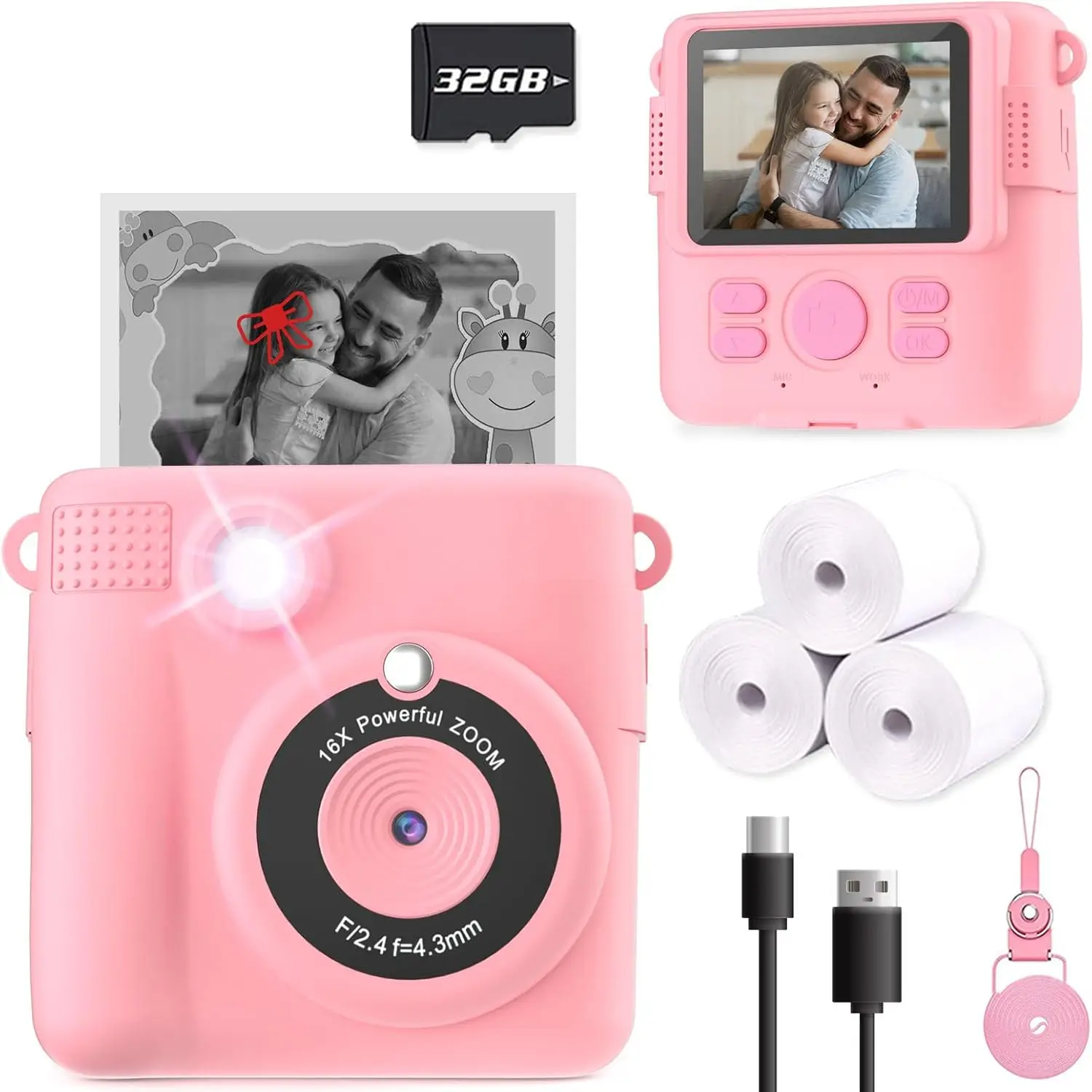 Kids' Instant Print Camera with HD Video and 32GB SD Card - Portable Toy