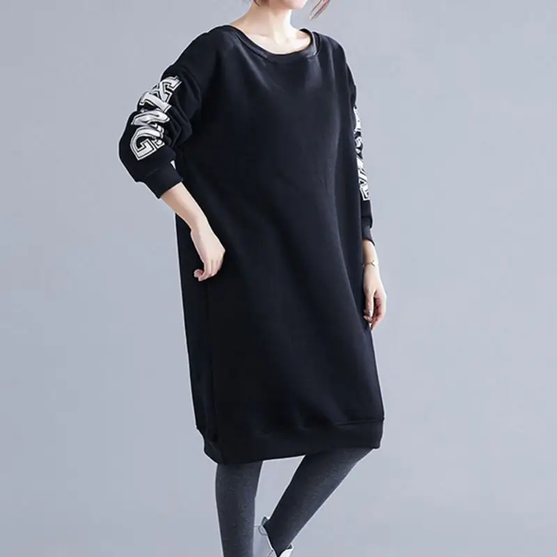 Casual Letter Print Thick Hoodies Sweatshirts Autumn Winter Long Sleeve Loose Plus Size Pullovers Fashion Trend Women Clothing