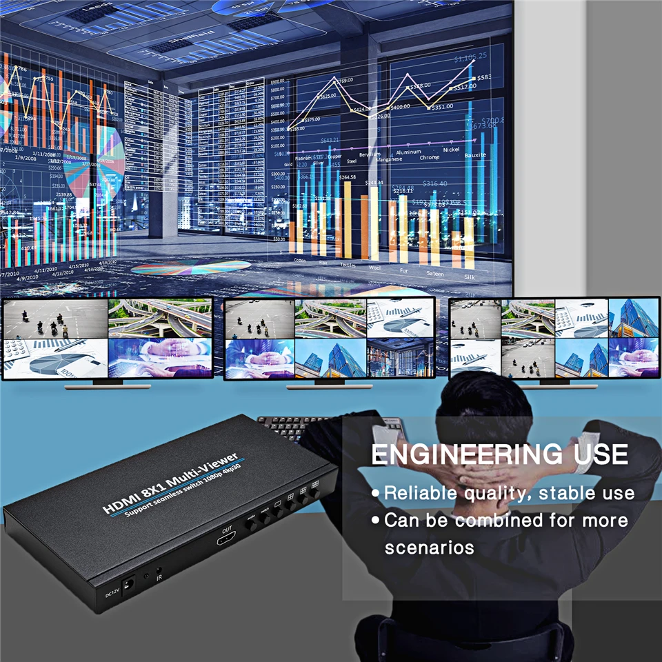 HDMI-compatible Multiviewer 4K 4 In 8 In 1 Out 1080P Quad Screen Multi Viewer HD