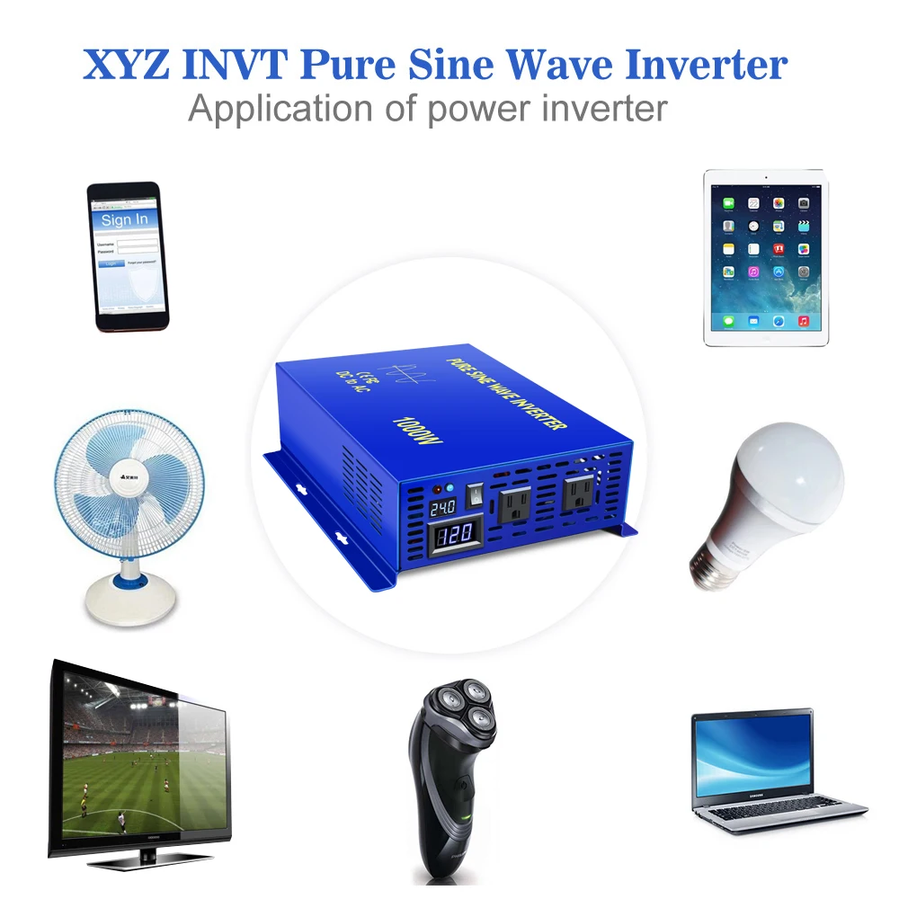 1000W Pure Sine Wave Solar Inverter 12V to 220V Off Grid Power Inverter Generator Converter 24V/36V/48V DC to 120V/230V/240V AC