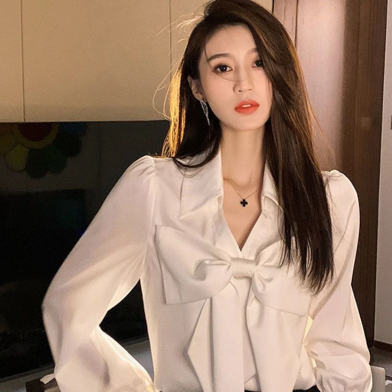 New Popular Socialite Collarbone Lapel Big Bow Feminine V-neck