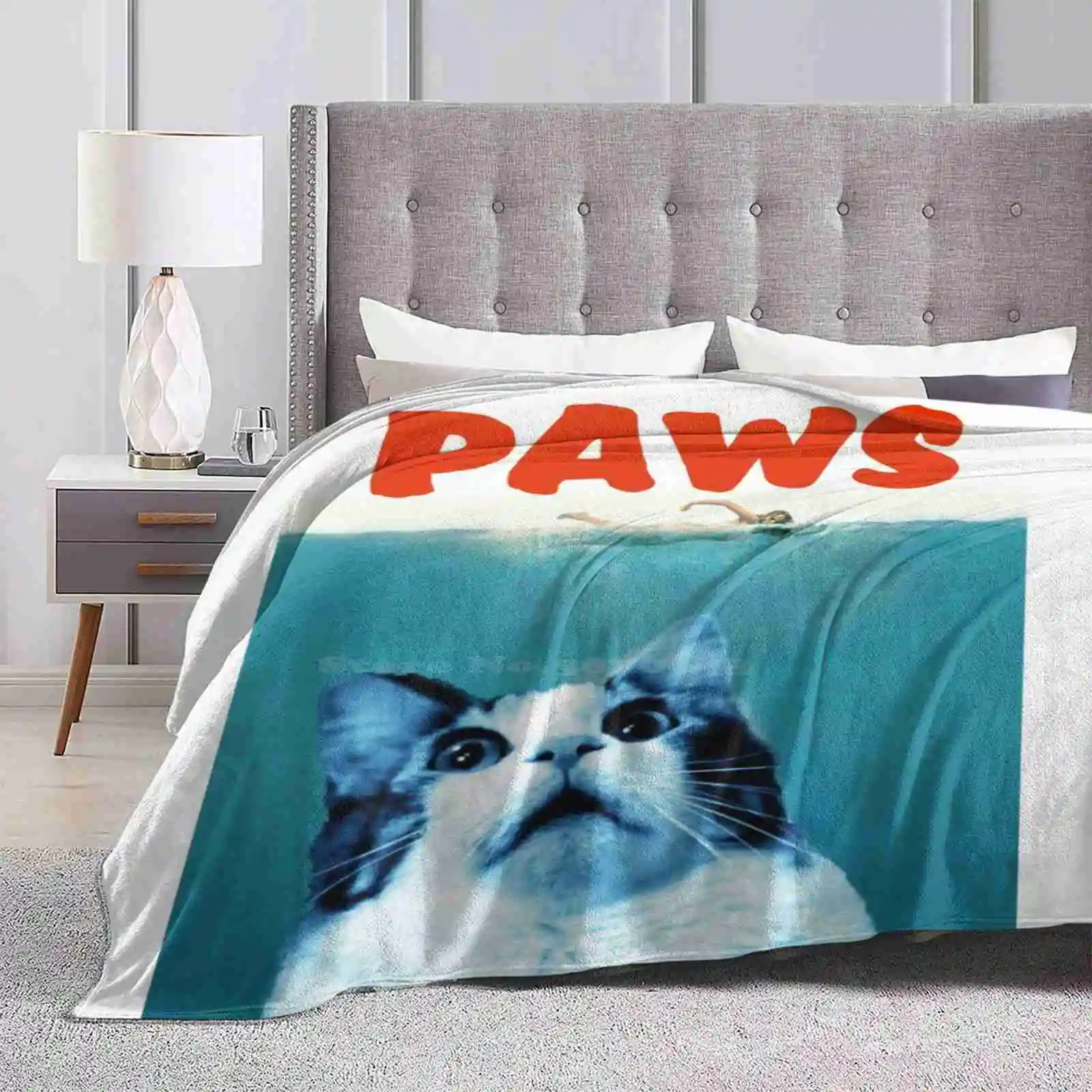 Paws Four Seasons Confortevole Warm Soft Throw Coperta Jaws Film Film Cat Kitten Cute Shark Water Sea Swim Spaventoso Fluffy Funny