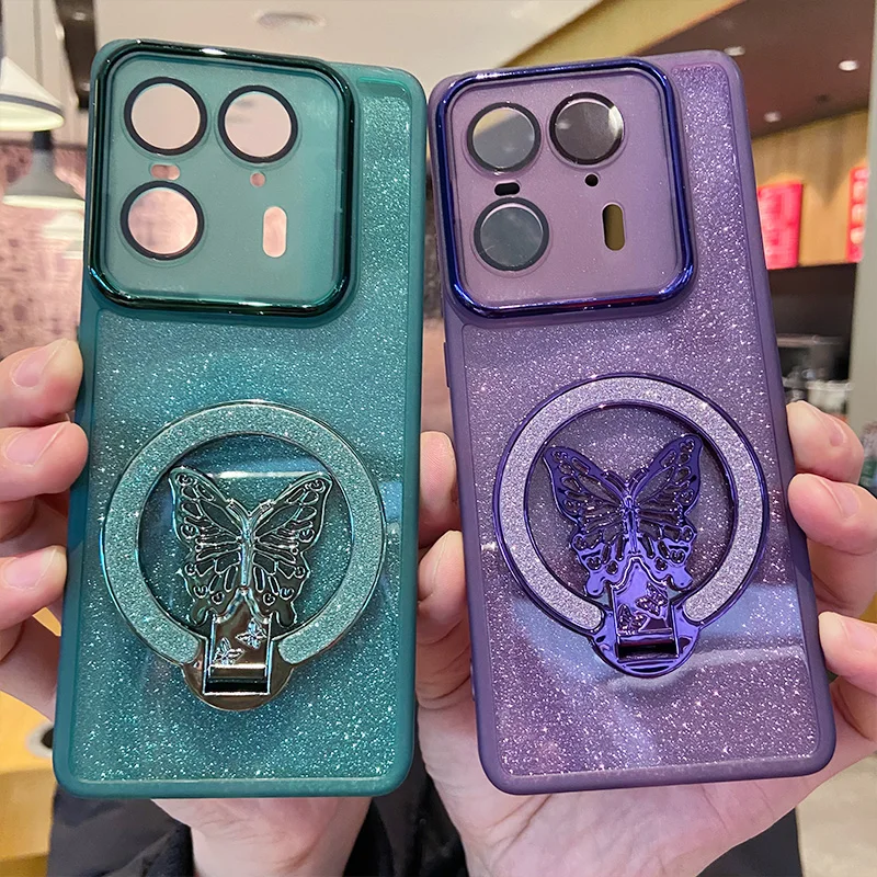 Glitter Butterfly Stand Case with Full Lens Film Protection