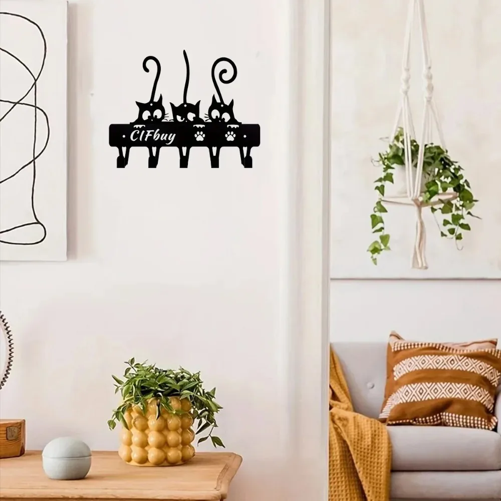 1pc Cat Wall Art Metal Decor - Stylish Home Wall Mount with Unique Keychain & Hook, Ideal Cat Lover Gift & Decorative Accessory 5