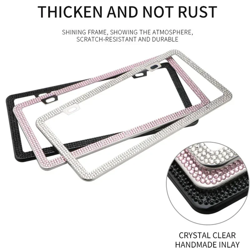 Rhinestone Stainless Steel Car License Plate Frame
